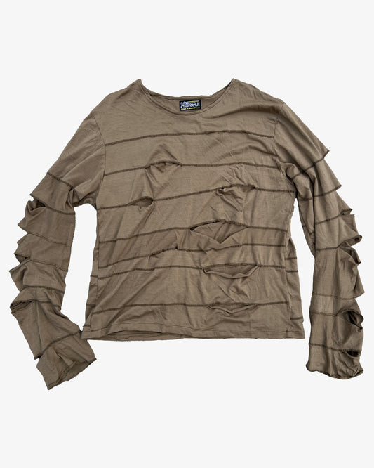OLIVE SHREDDED LAYERED LONGSLEEVE
